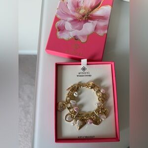 Viral Atterri Gold Heart & Pearl Charm Bracelet Pink Accents